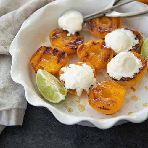 Grilled Honey Ginger Apricots With Ice Cream. This Summer Dessert Is So Easy, Perfect For An Easy Entertaining Dessert. Glutenfree And Easily Vegan. | Www.delishknowledge.com