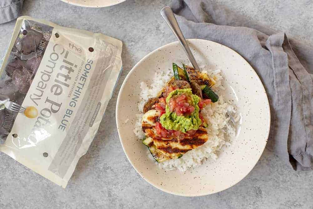 burrito bowl with grilled potatoes and vegetables 
