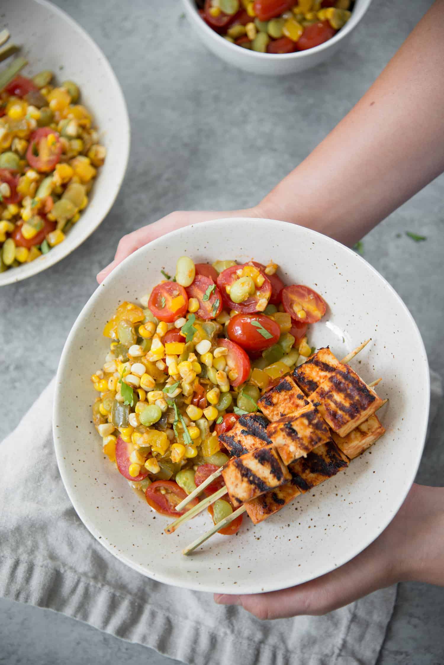 The Perfect Summer Dinner! Grilled Succotash With Bbq Tofu Kebobs. So Flavorful And Easy! Vegan And Gluten-Free. | Www.delishknowledge.com