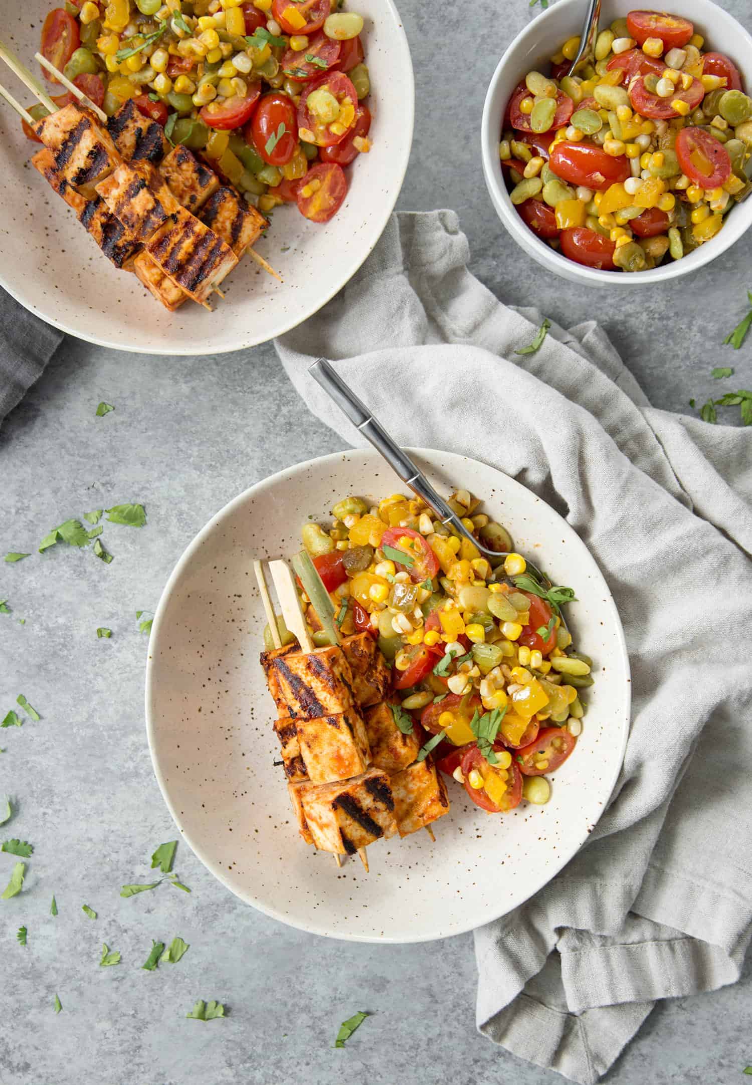 The Perfect Summer Dinner! Grilled Succotash With Bbq Tofu Kebobs. So Flavorful And Easy! Vegan And Gluten-Free. | Www.delishknowledge.com