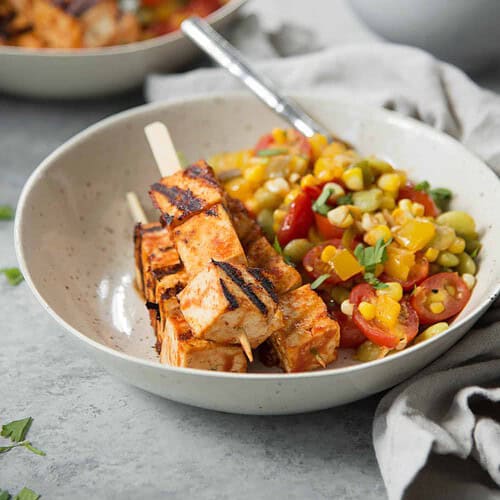 The Perfect Summer Dinner! Grilled Succotash With Bbq Tofu Kebobs. So Flavorful And Easy! Vegan And Gluten-Free. | Www.delishknowledge.com