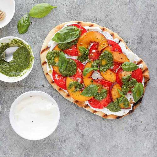 Summer Grilled Flatbread with Peaches, Tomatoes, and Whipped Ricotta 11 Grilled Summer Flatbread Recipe With Peaches