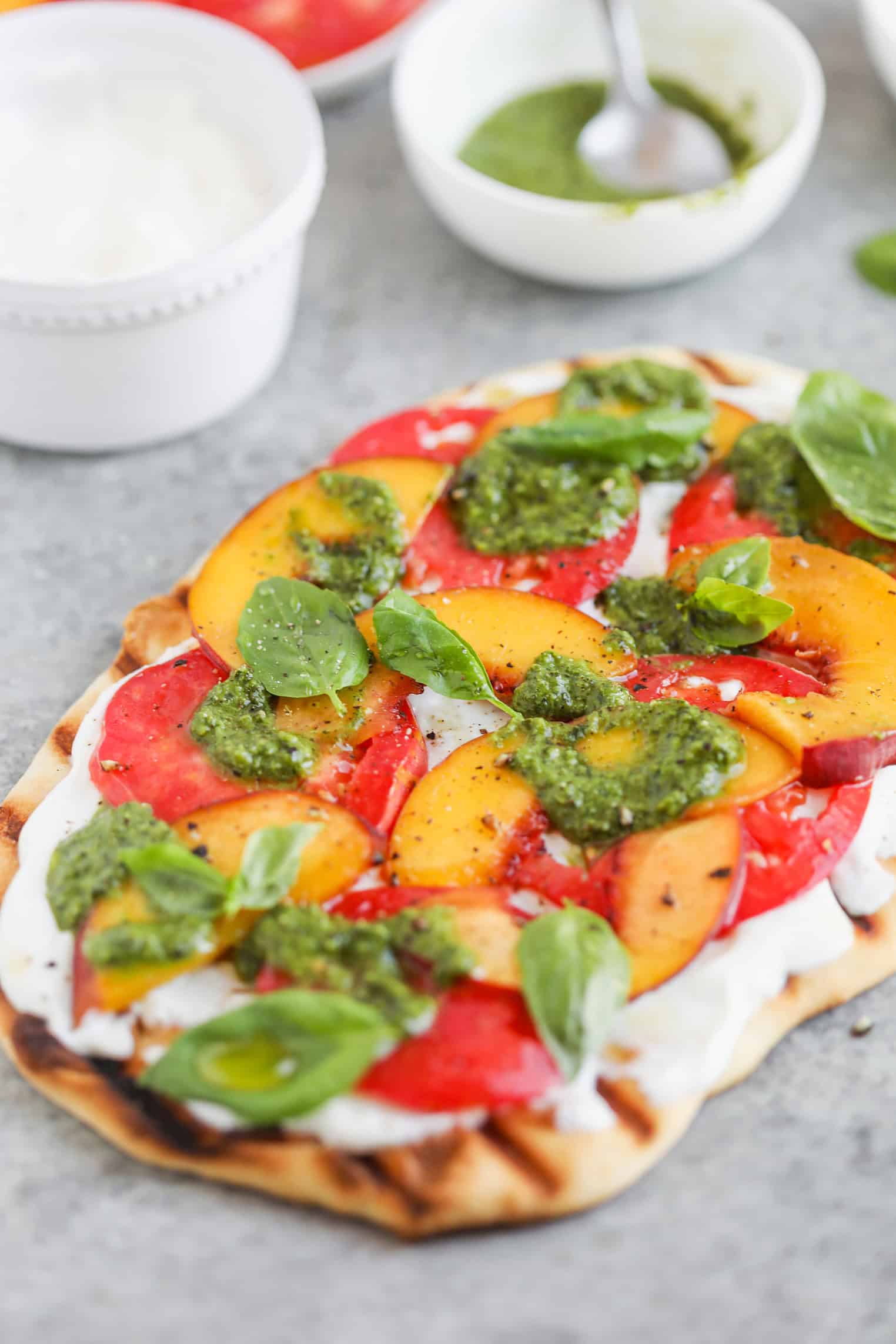 Grilled Summer Flatbread With Peaches And Tomatoes