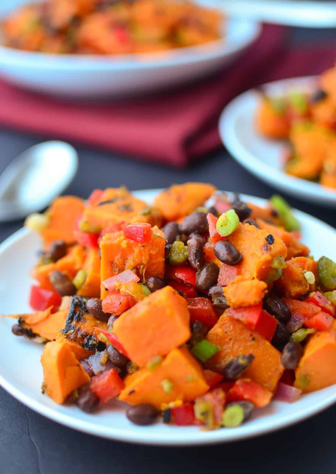 A Must Make For Cookouts! Grilled Sweet Potato Salad With Roasted Jalapeno Dressing. #Vegan And #Glutenfree | Www.delishknowledge.com