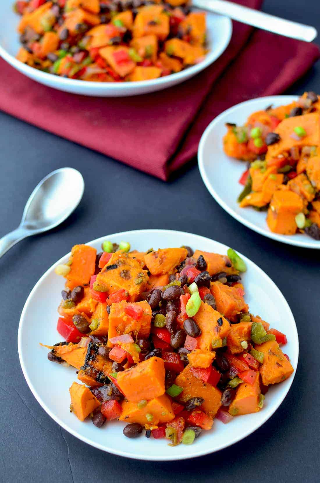 A Must Make For Cookouts! Grilled Sweet Potato Salad With Roasted Jalapeno Dressing. #Vegan And #Glutenfree | Www.delishknowledge.com