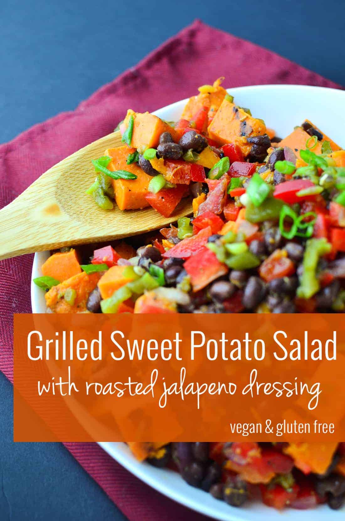 A Must Make For Cookouts! Grilled Sweet Potato Salad With Roasted Jalapeno Dressing. #Vegan And #Glutenfree | Www.delishknowledge.com