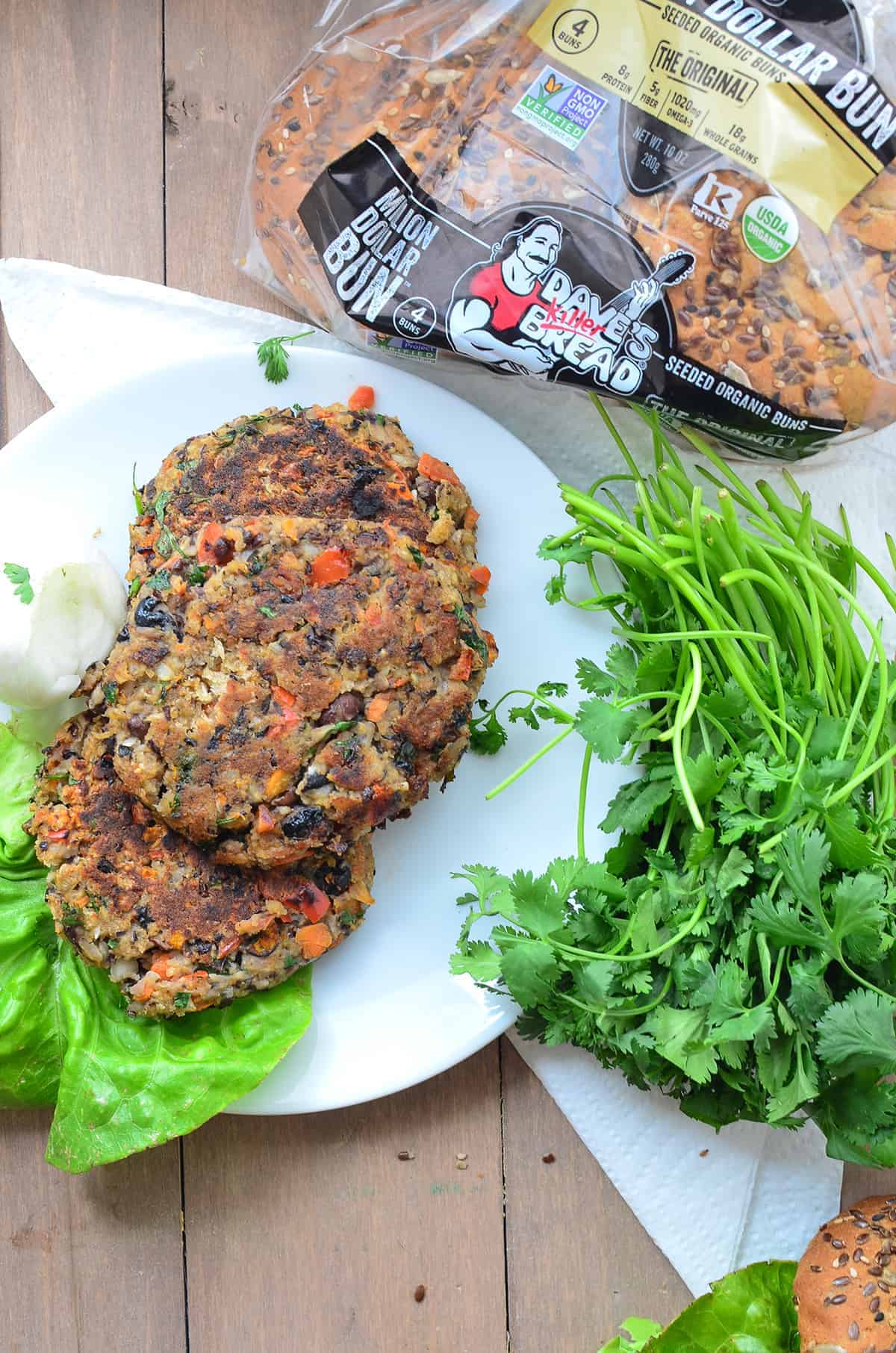 Black Bean Pattys With Fresh Coriander And Buns On The Side