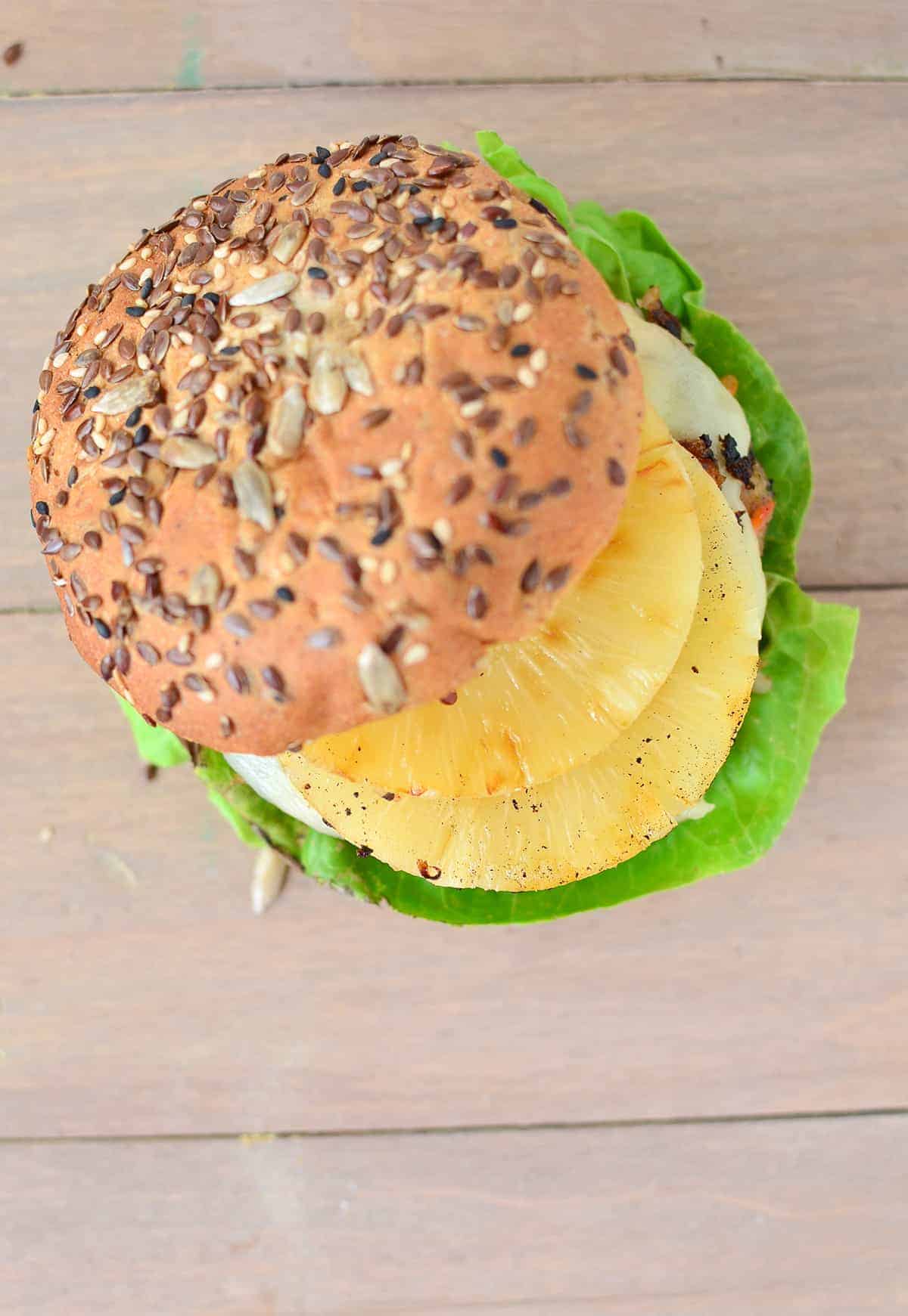Hawaiian Veggie Burgers Recipe 4 A Tropical Black Bean Patty With Grilled Pineapple