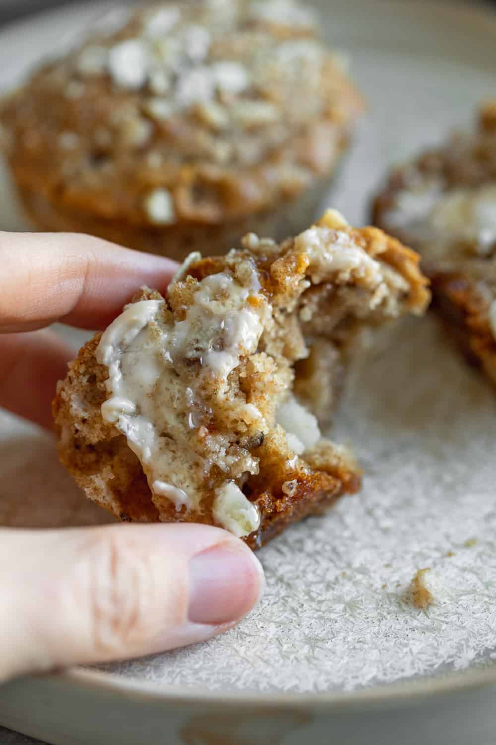 Close Up Bite Of Pear Muffins With Honey