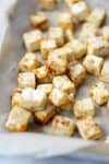 crispy baked tofu on a sheetpan