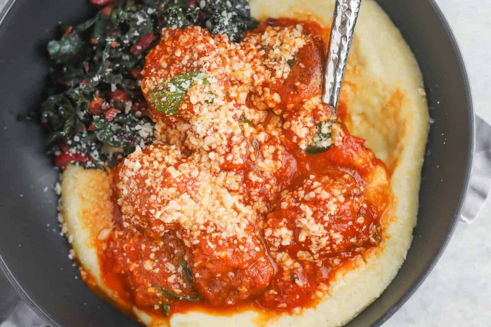Impossible Meatball Bowls With Polenta
