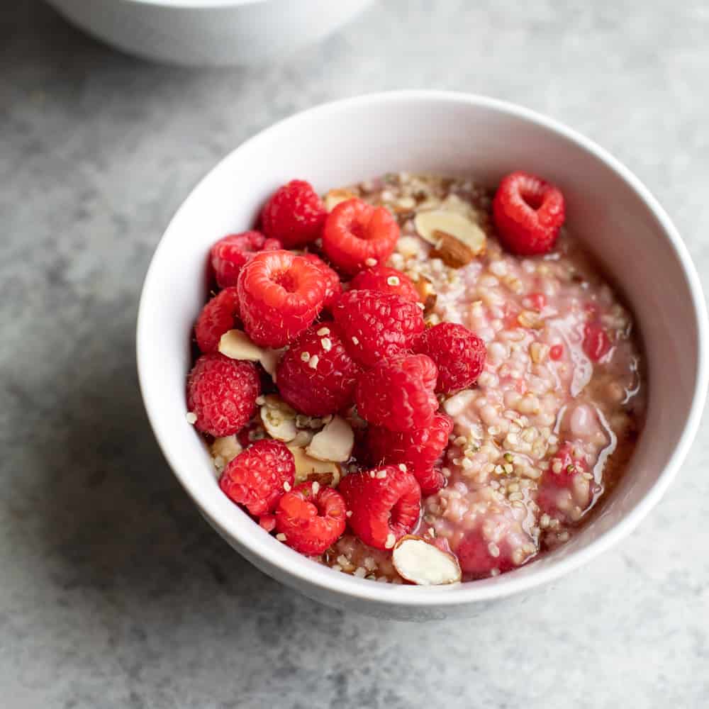 Strawberries and Cream Oatmeal - two raspberries