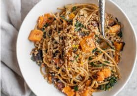 Kale Pasta with Butternut Squash and Pecan Parmesan