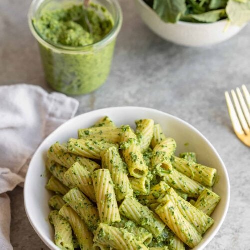 Kale Pesto With Pasta In A Bowl