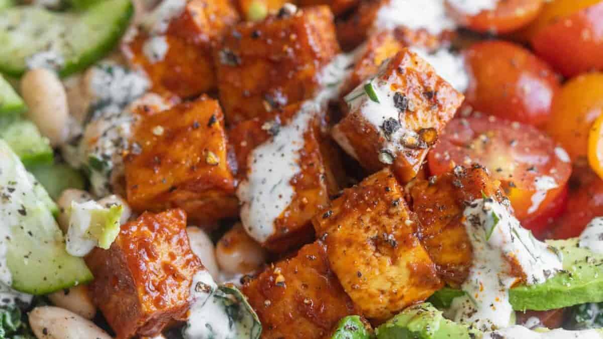 kale and tofu in a ranch dressing