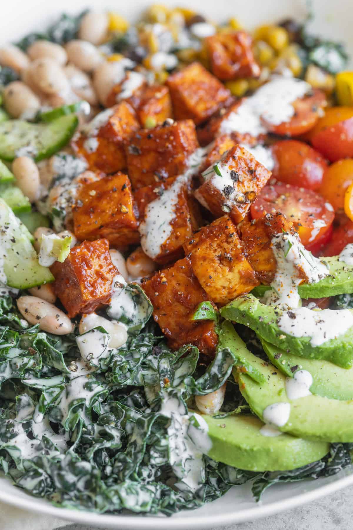 Ranch Kale Salad with BBQ Tofu - Delish Knowledge