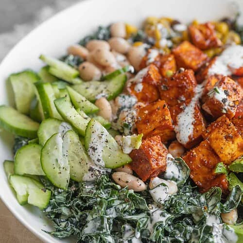 Ranch Kale Salad with BBQ Tofu 7 Bbq Kale Tofu Salad