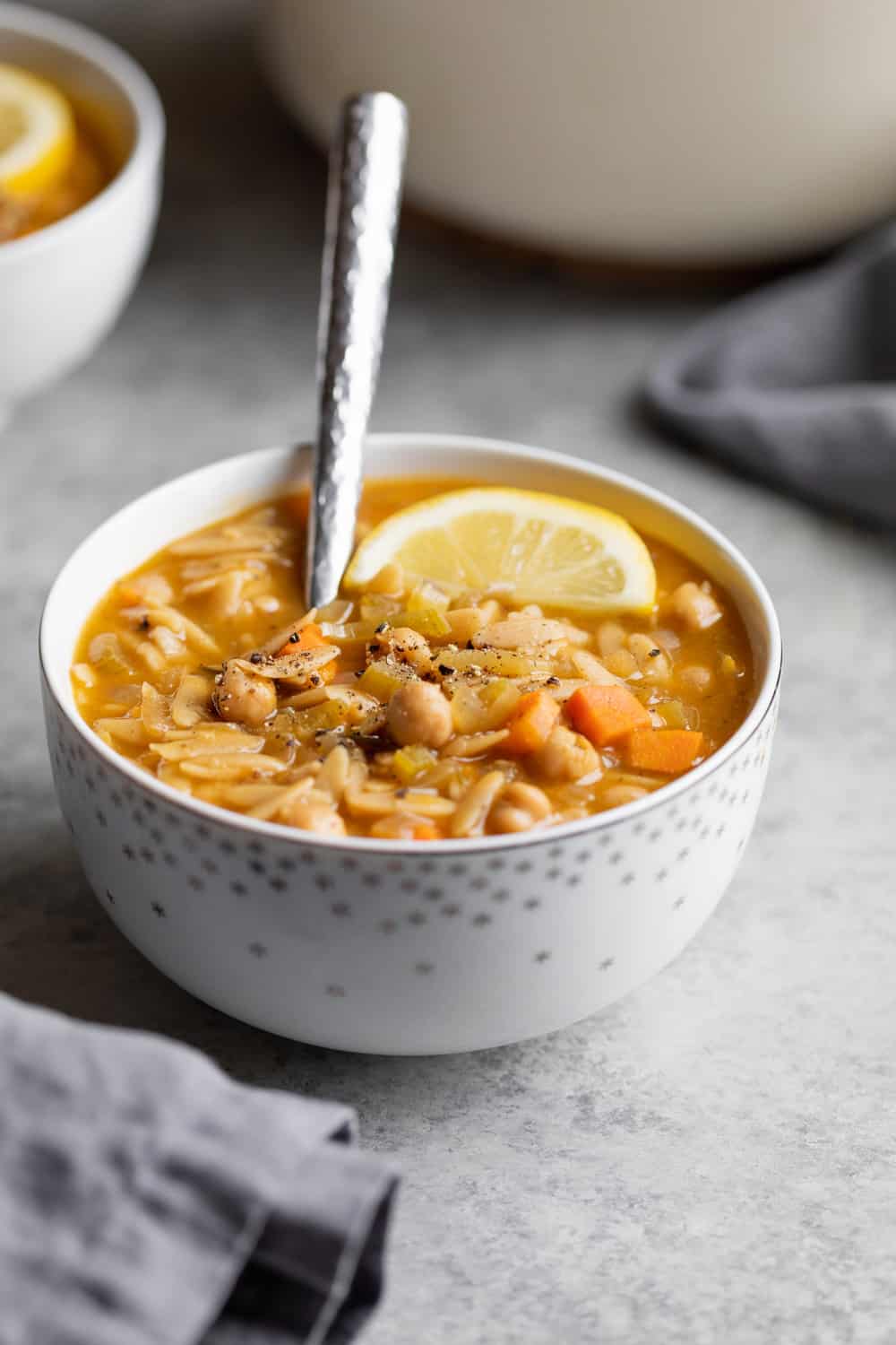 Close Up Bowl Of Orzo Soup