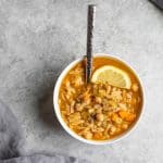 Vegan Soup Bowl With Chickpeas, Orzo And Lemon