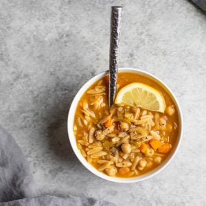 Vegan Lemon Chickpea Orzo Soup + Video 8 Vegan Soup Bowl With Chickpeas, Orzo And Lemon