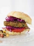 vegan burger with lentils and tahini