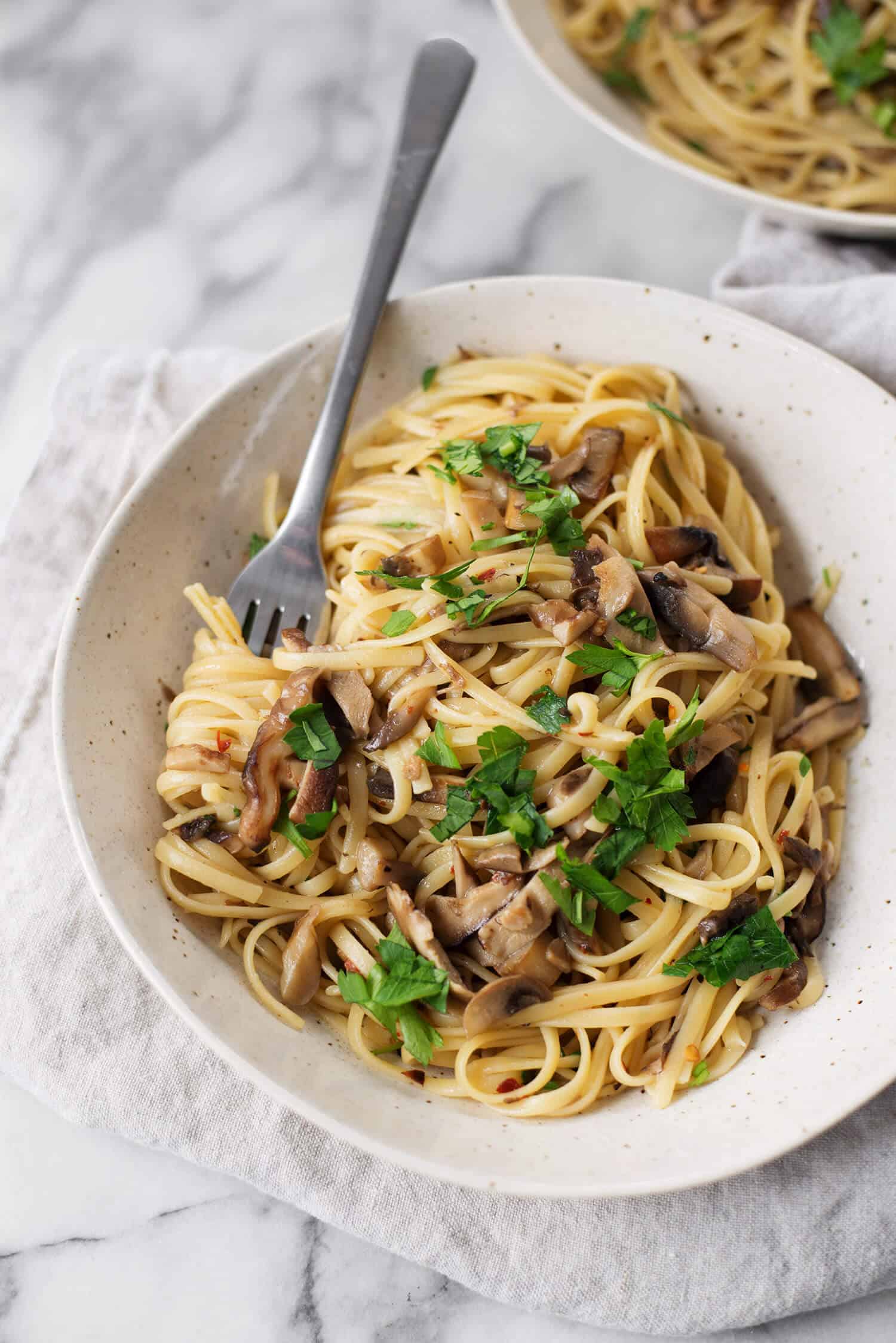 Linguine In Shiitake Wine Sauce! You Can'T Believe This Pasta Is Vegan, Super Creamy With A Trick To Making Glossy, Delicious Pasta. | Www.delishknowledge.com
