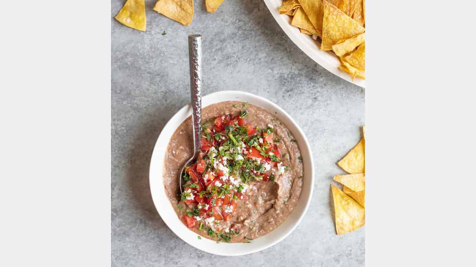 vegan bean dip with chips