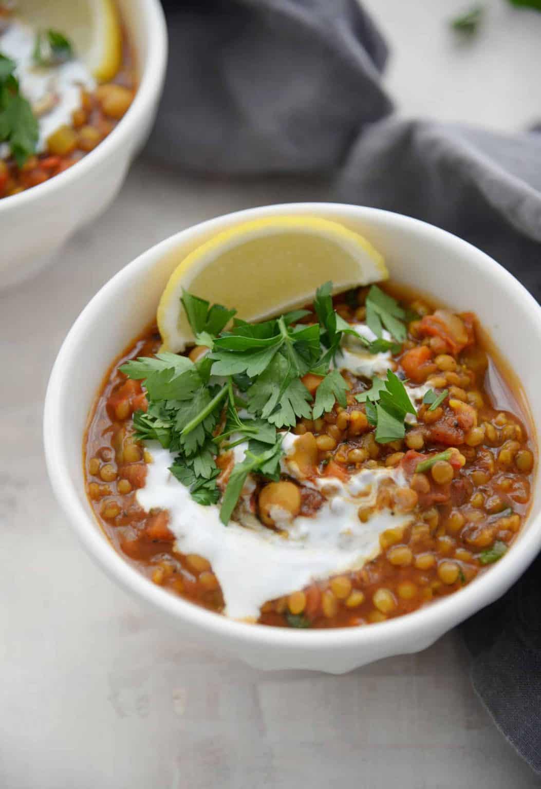 Moroccan Lentil & Chickpea Soup - Delish Knowledge