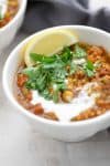 Moroccan Lentil and Chickpea Soup! If you like healthy, spicy food- you've gotta try this one out. #vegan #glutenfree #vegetarian #soup #dinner | www.delishknowledge.com