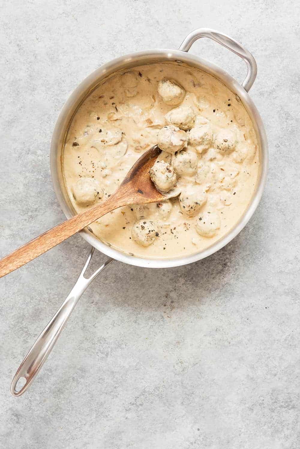 Vegetarian Meatballs In Stroganoff Sauce