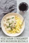 vegetarian mushroom stroganoff with texts