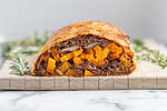 close up of vegan wellington with mushrooms