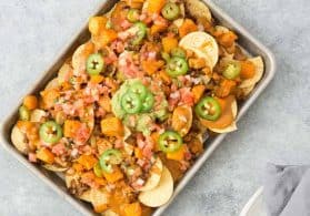 Vegan Lentil Nachos with Easy Cheese Sauce