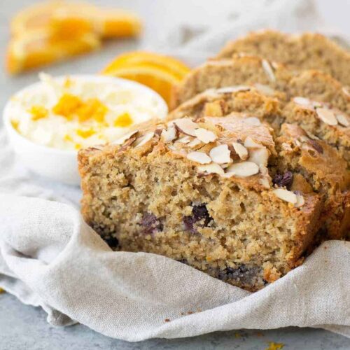 You'Ve Gotta Make This Orange Blueberry Breakfast Bread! It'S So Delicious, Lightly Sweetened And Easily Gluten-Free. Served With Orange Mascarpone Frosting. | Www.delishknowledge.com