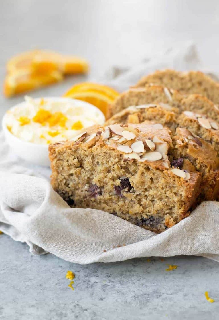 You'Ve Gotta Make This Orange Blueberry Breakfast Bread! It'S So Delicious, Lightly Sweetened And Easily Gluten-Free. Served With Orange Mascarpone Frosting. | Www.delishknowledge.com