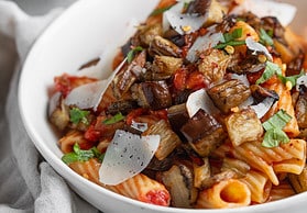 bowl with eggplant pasta