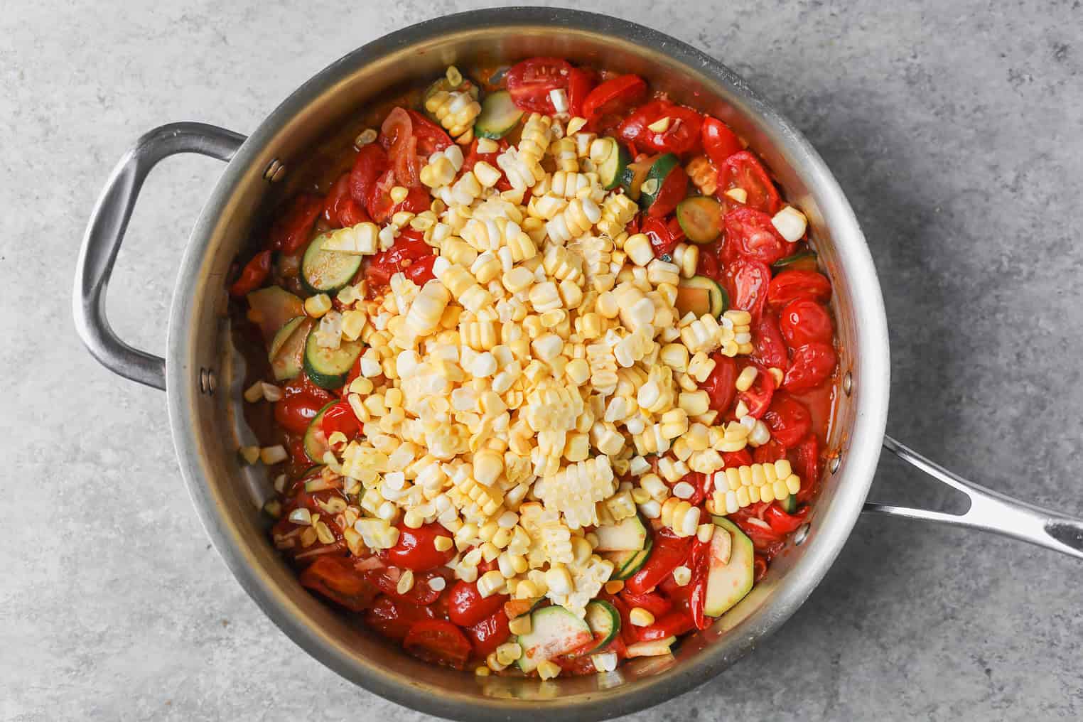 Creamy Pasta with Tomato and Zucchini 6 Pasta With Zucchini, Tomato And Corn