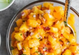 bowl of peach habanero salsa