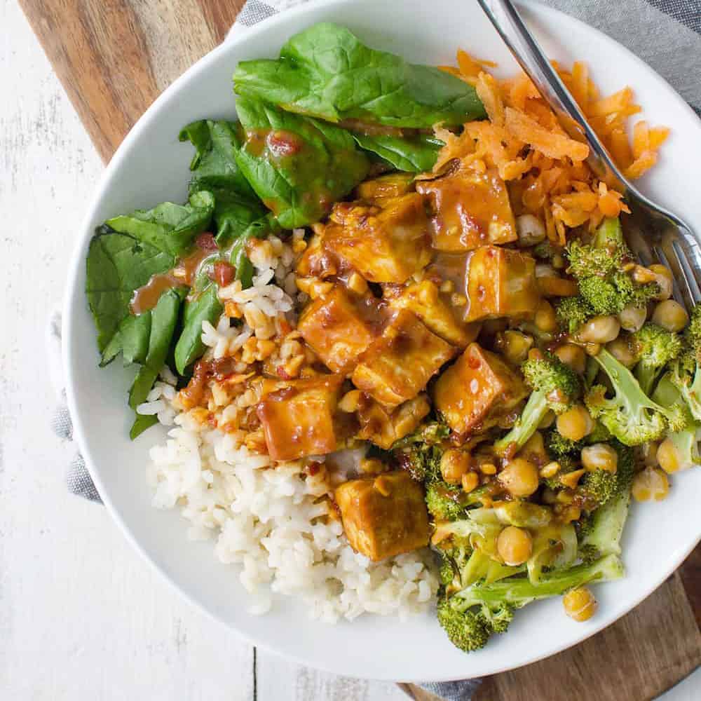 Air Fryer Tofu Buddha Bowl with Crisp-Tender Veggies - The Foodie Eats