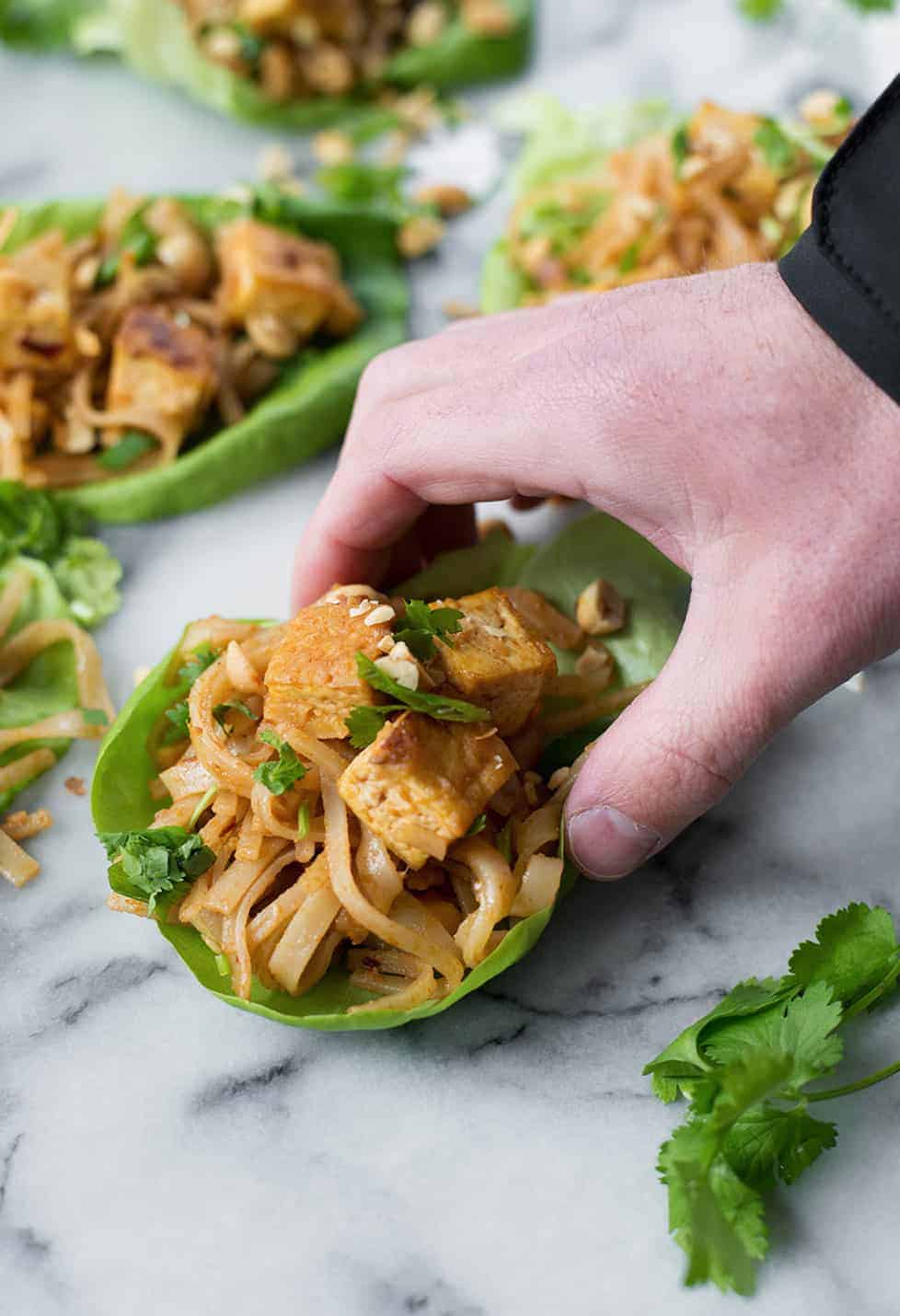 vegan peanut tofu lettuce wrap 