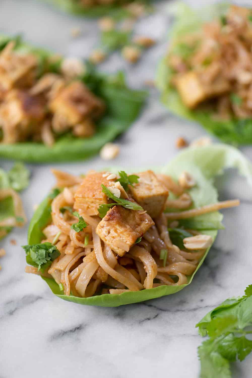 Vegan Peanut Lettuce Wraps With Rice Noodles And Spicy Sauce