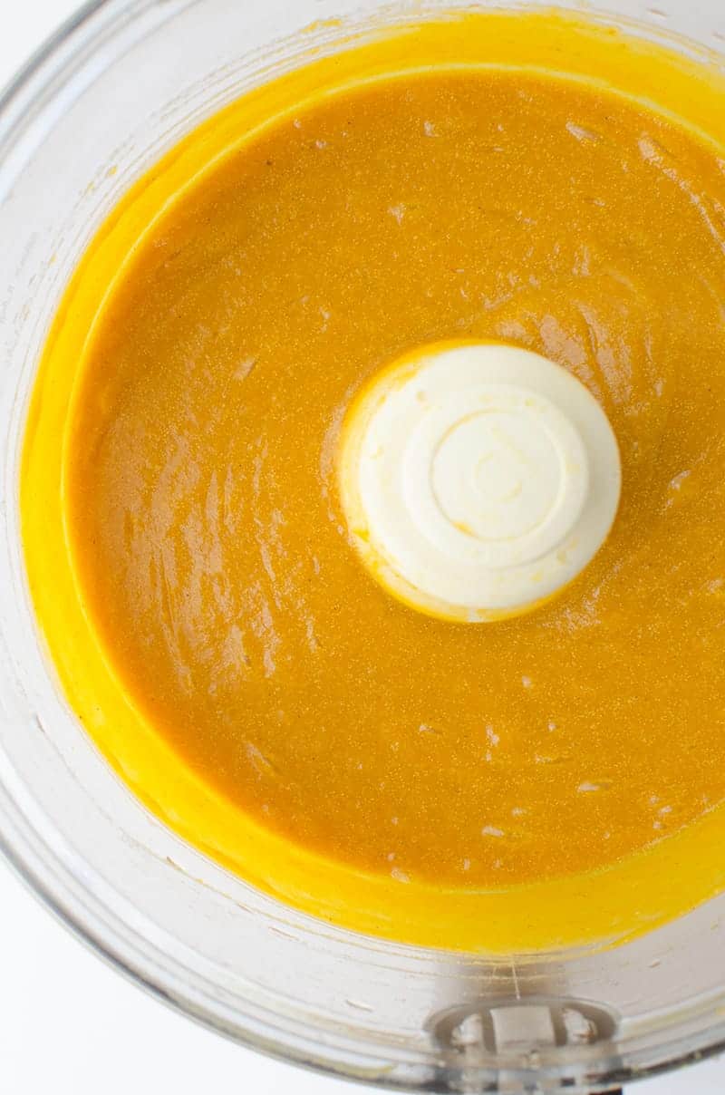 Making the pumpkin pie filling in the food processor 