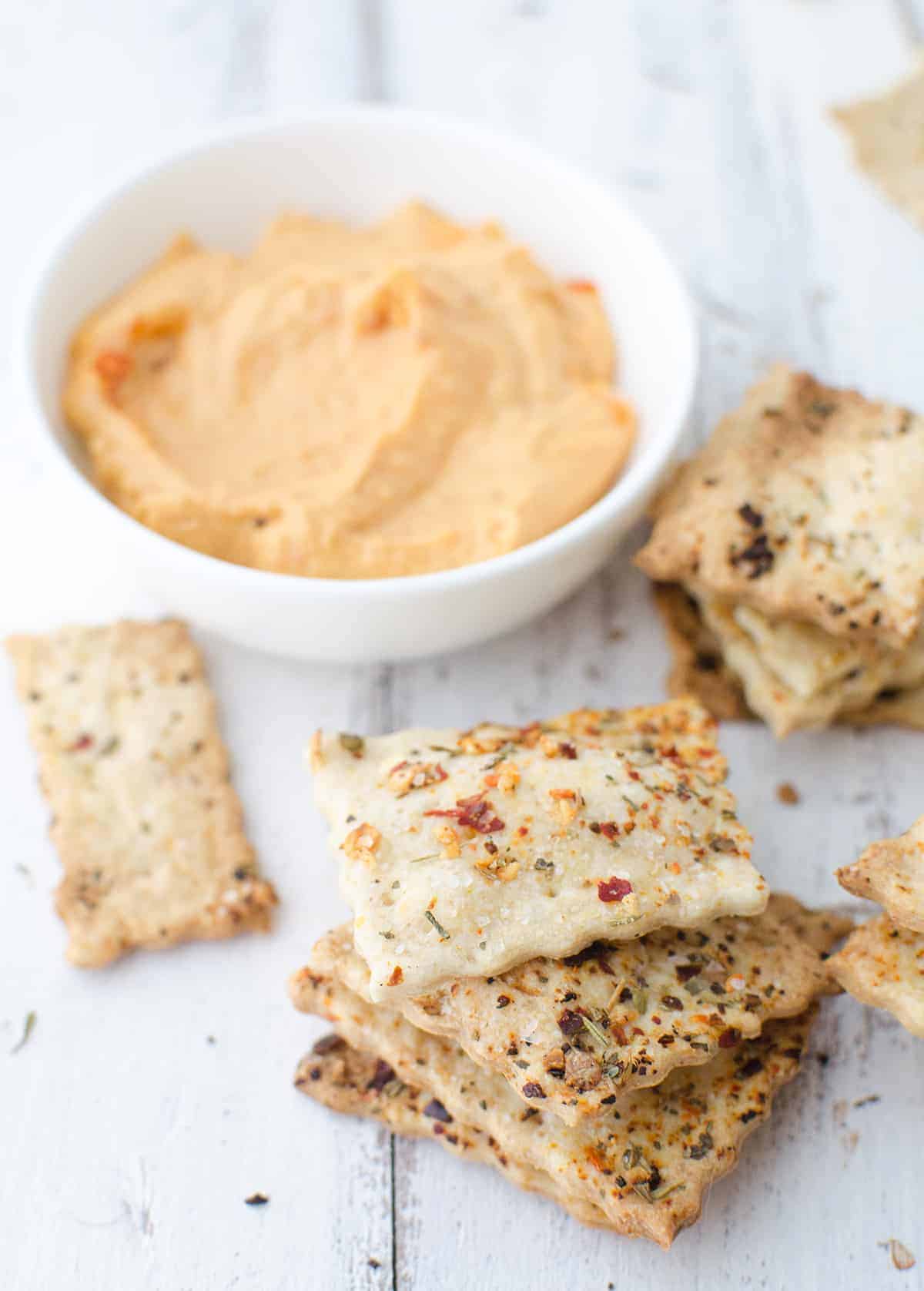 Pizza Crackers With Homemade Pizza Hummus! Ready In Just 30 Minutes! A Healthy Snack, Kid Approved! Vegan | Delishknowledge.com