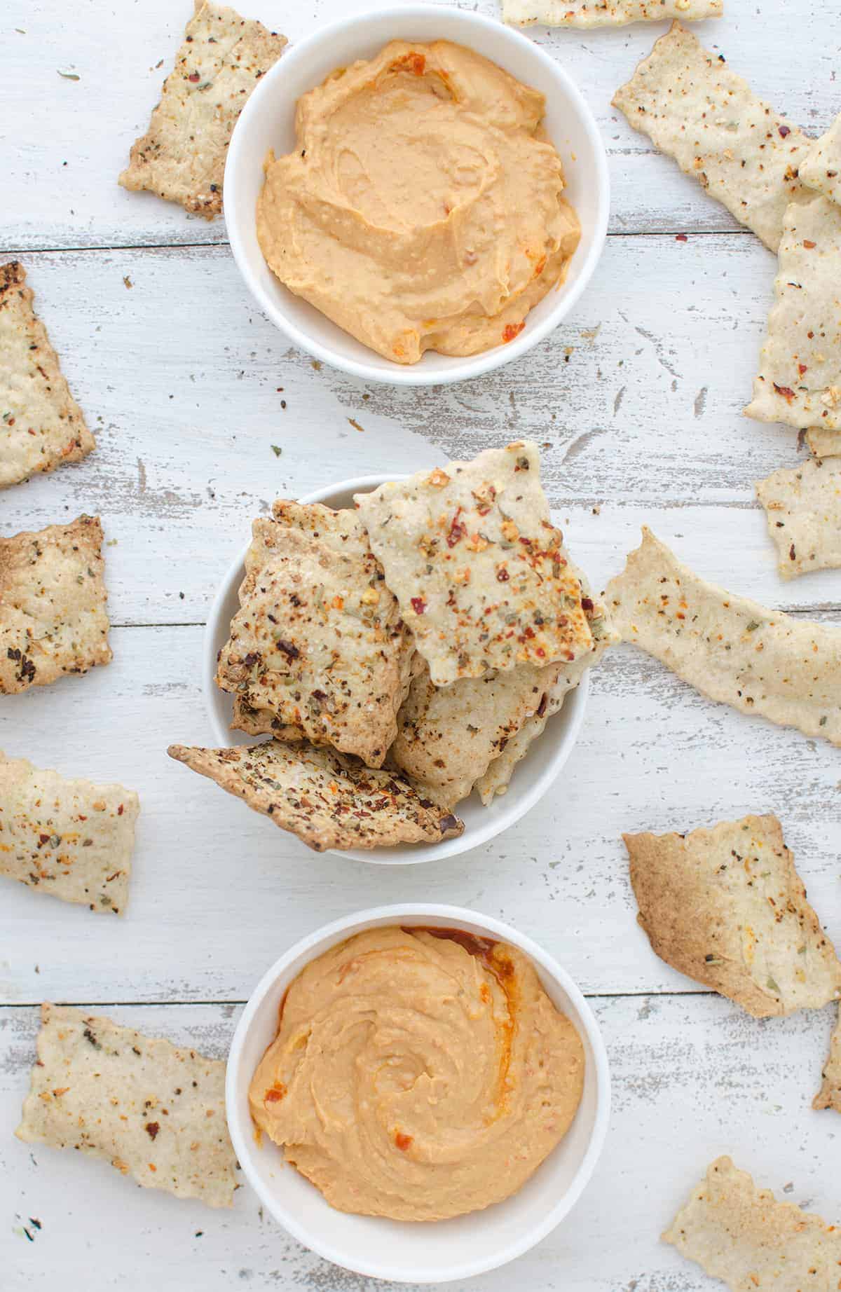 Pizza Crackers With Homemade Pizza Hummus! Ready In Just 30 Minutes! A Healthy Snack, Kid Approved! Vegan | Delishknowledge.com