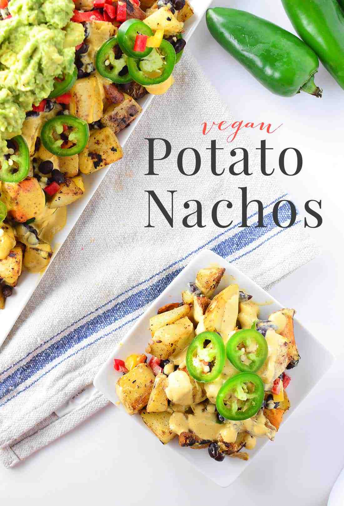 Vegan Potato Nachos! Crispy Potatoes Piled High With Dairy-Free Cheese Sauce, Peppers, Black Beans, And Guac! Gluten-Free And Vegan | Www.delishknowledge.com