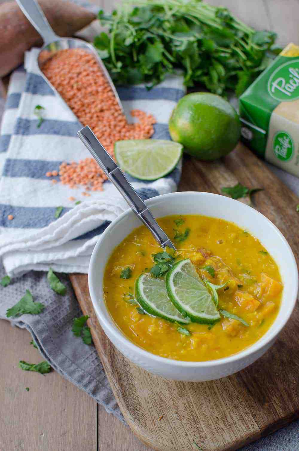 Red Lentil Curry Soup! Vegan, Gluten-Free and so delicious. You've gotta make this protein packed soup! | www.delishknowledge.com