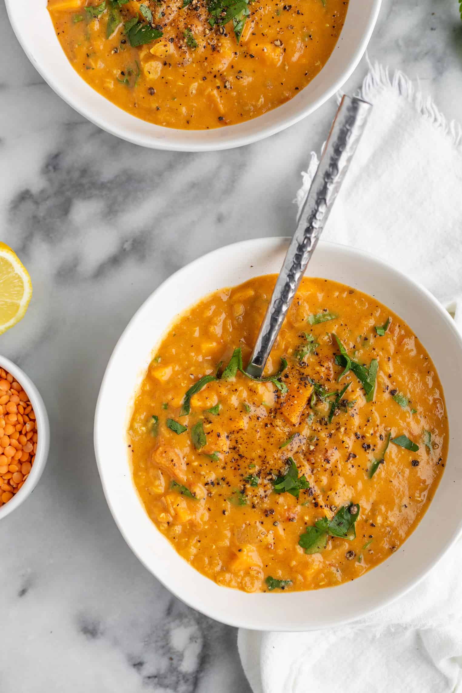 Red Lentil Curry Soup With Spoon