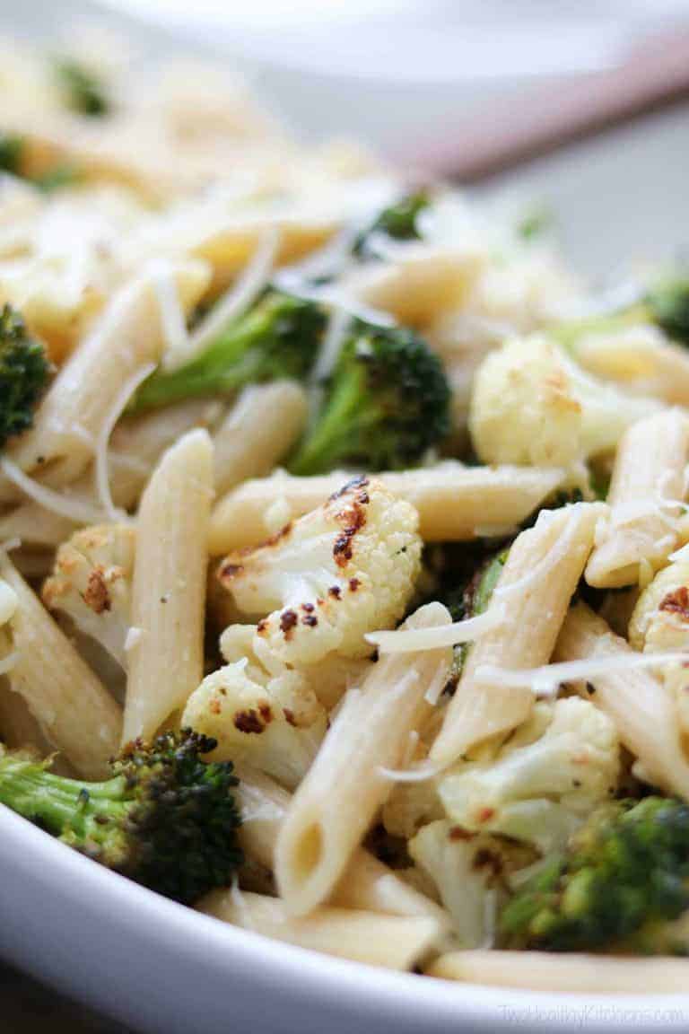 Roasted Broccoli and Cauliflower Pasta