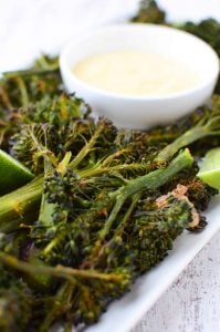 The best vegetable side dish or appetizer! Roasted Curry Broccoli Florets with a curry dipping sauce! Vegan & Gluten Free | www.delishknowledge.com
