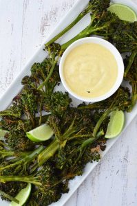 The best vegetable side dish or appetizer! Roasted Curry Broccoli Florets with a curry dipping sauce! Vegan & Gluten Free | www.delishknowledge.com